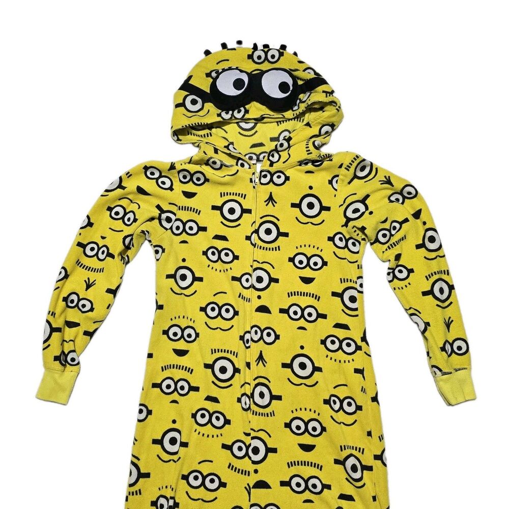 Despicable Me Minions Size S (4-5) Hooded One Piece Pajamas Union Suit Costume